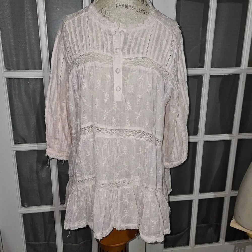 Sundance Womens Pink Mylah Eyelet‎ Shirt Top Blouse Medium